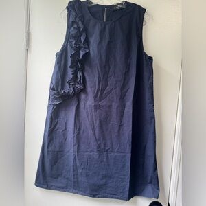 Chepe Italy Navy Made In Italy Sleeveless Ruffle Blue Dress